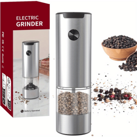 1pc Electric Salt and Pepper Grinder, One-handed Automatic Operation, white LED Light, Dual Charging Base, Adjustable Coarseness, Battery Powered