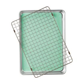 Aluminum Sheet Pan Set with Wire Rack Silicone Baking Mat, 3-Piece, 13"x18"